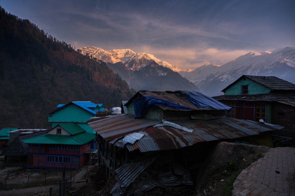 a group of houses in a mountainous region