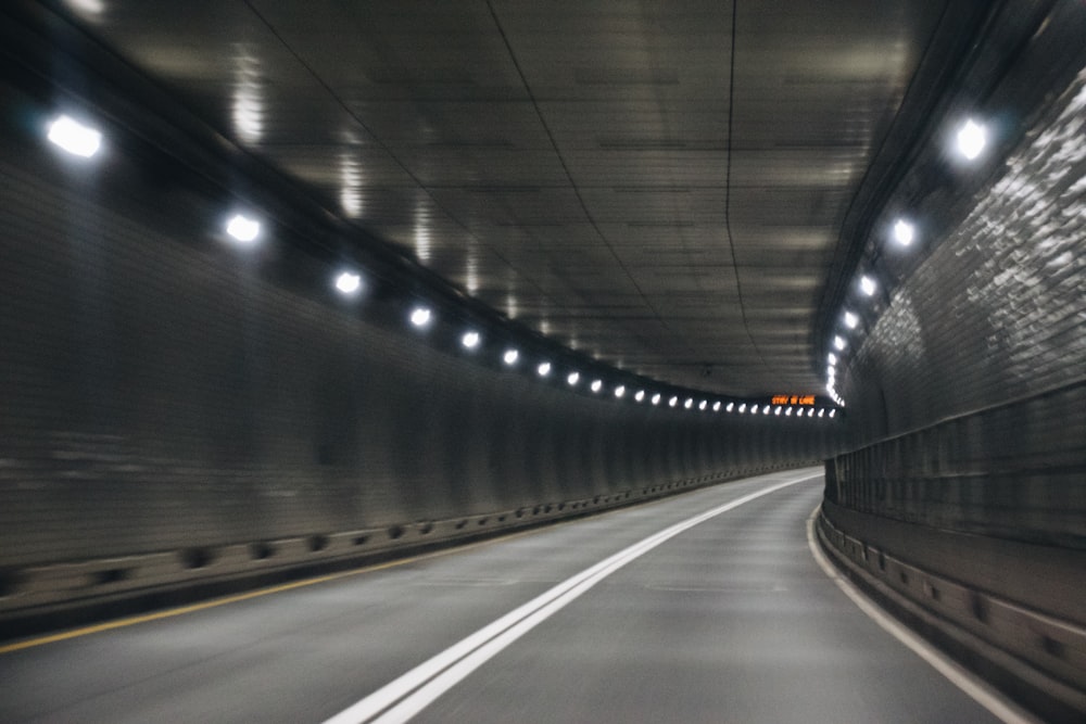 a tunnel with lights