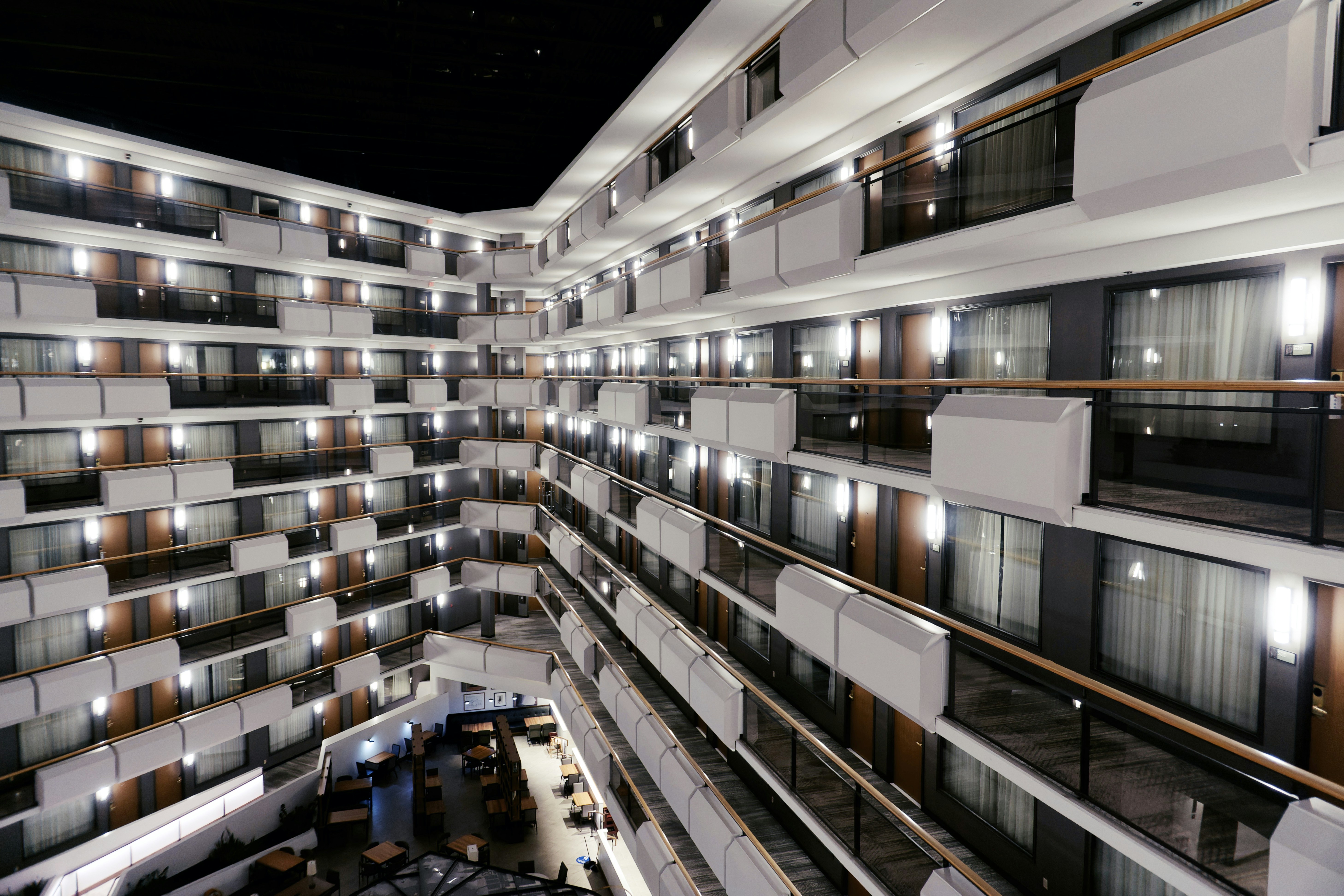 Interior atrium of a hotel.