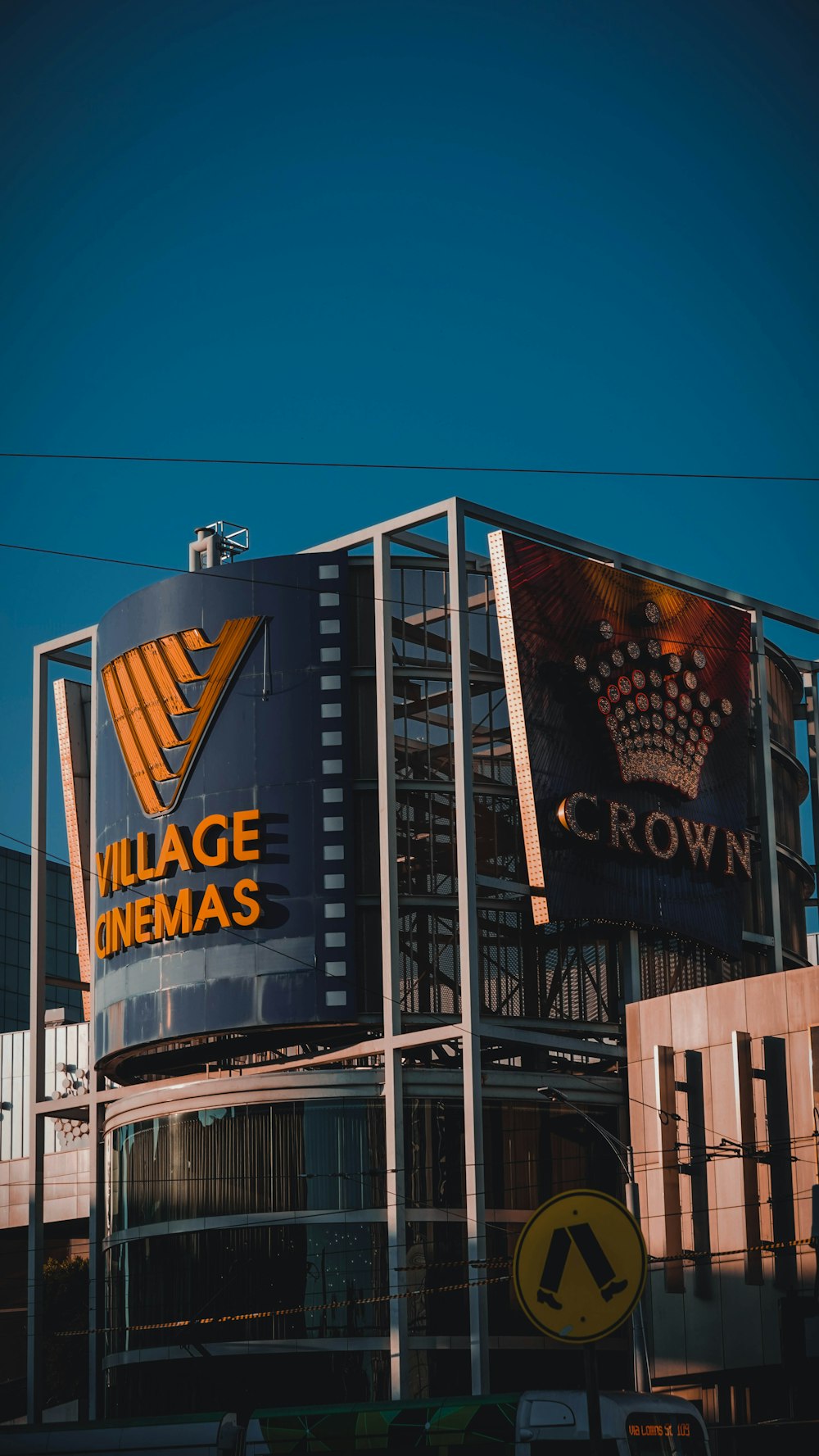 a large building with a sign on it