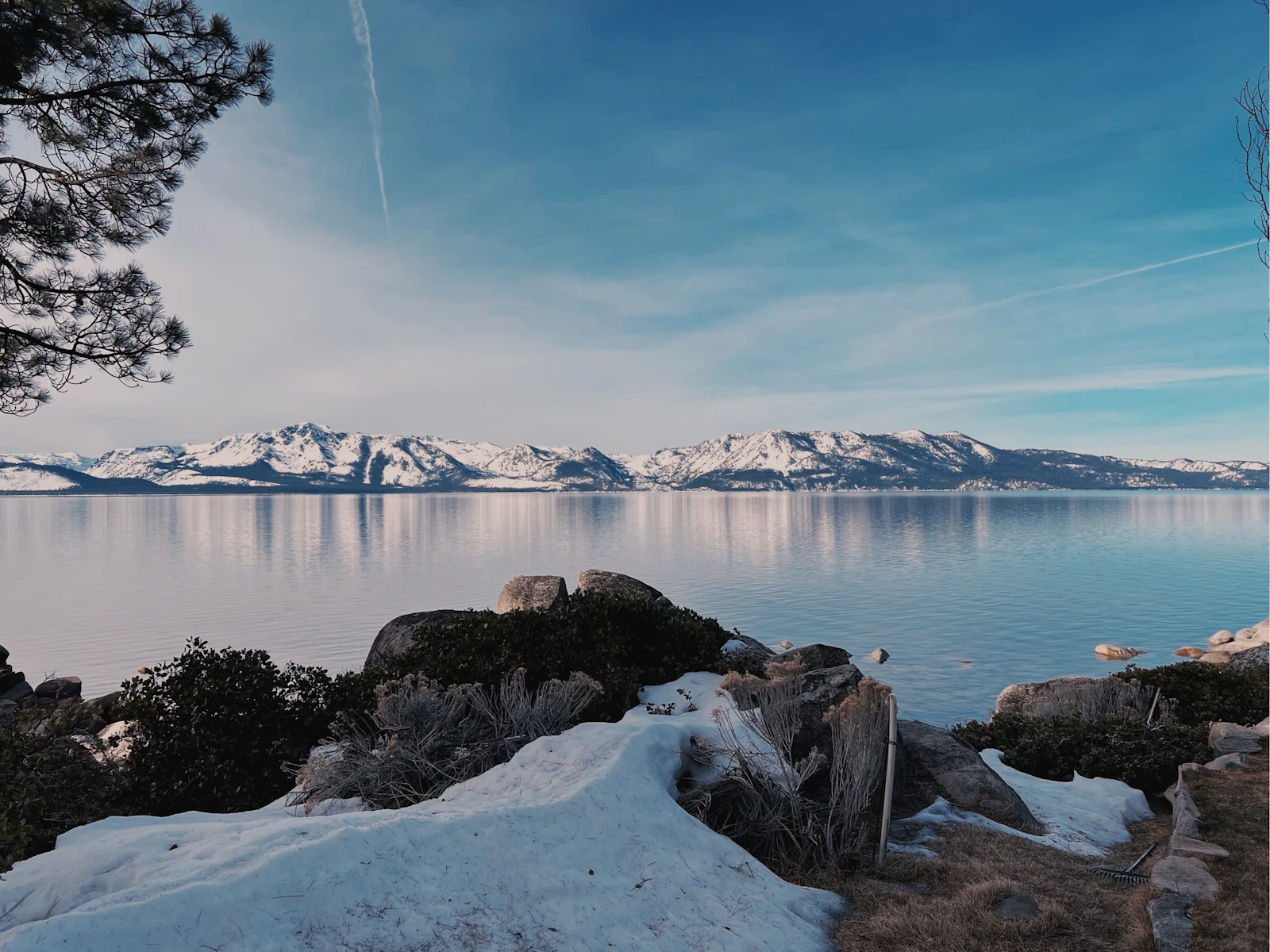 Snowy mountains above Lake Tahoe in winter