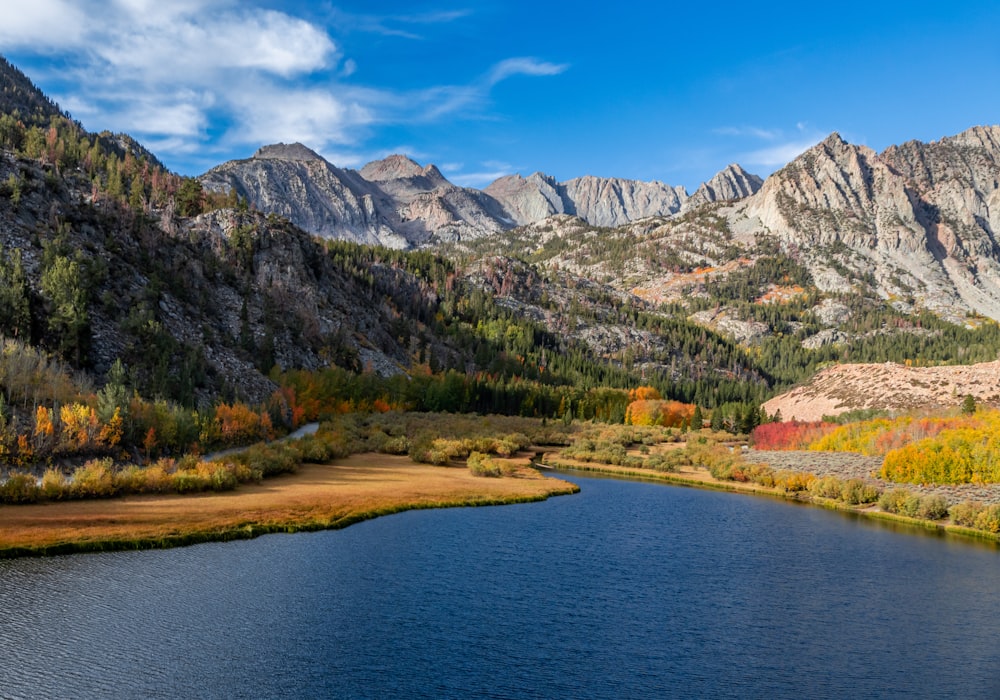 a river running through a valley between mountains