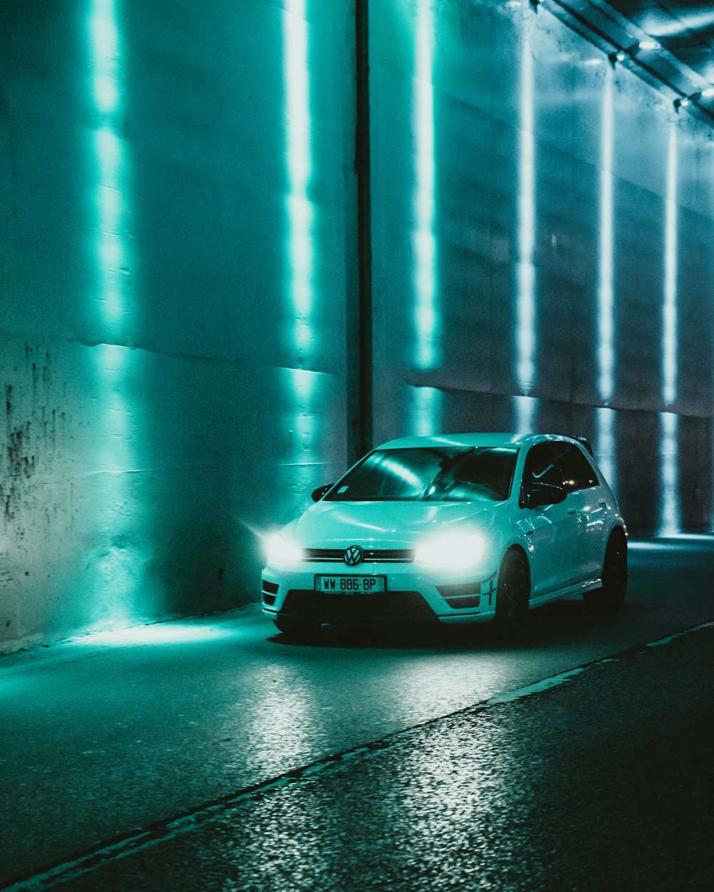 a car parked in a parking garage