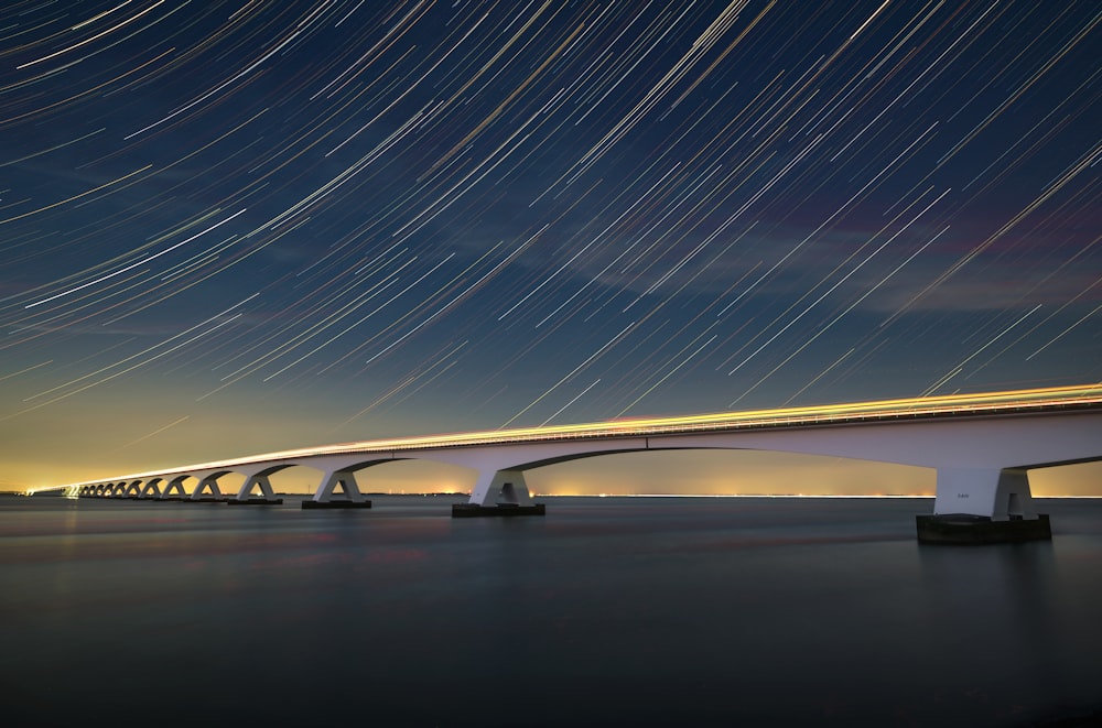 a bridge with lights at night