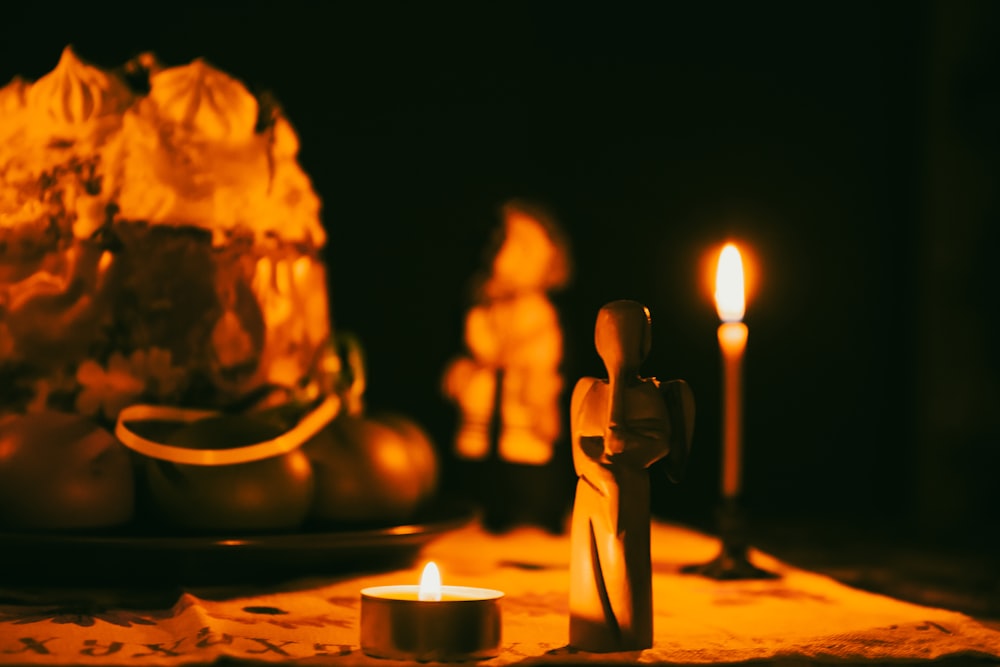 a group of candles on a table