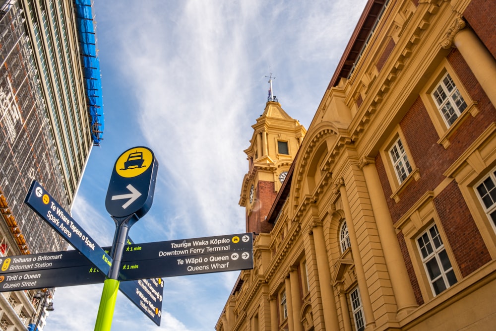 a street sign in front of a church