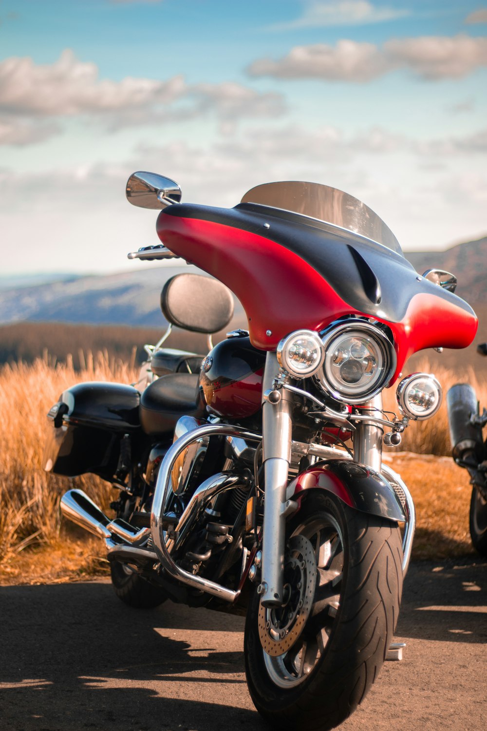 a motorcycle parked on a road