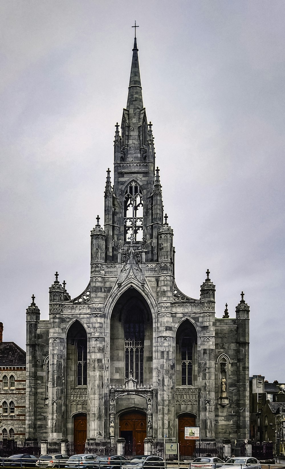 a large stone building with a tall tower