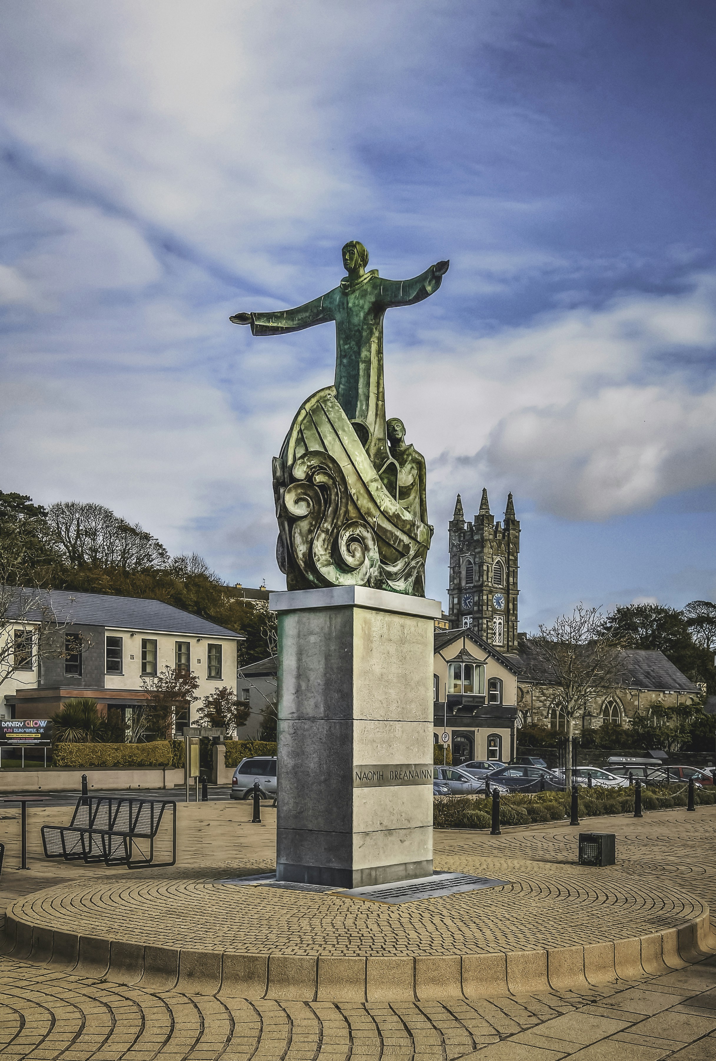 A statue of St. Brendan the navigator, one of the 12 Irish Apostles who spread Christianity across the island in the Middle Ages (County Cork, Oct., 2018)