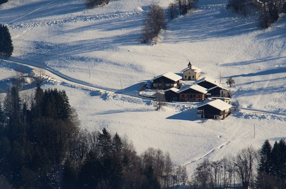 uma casa em uma paisagem nevada