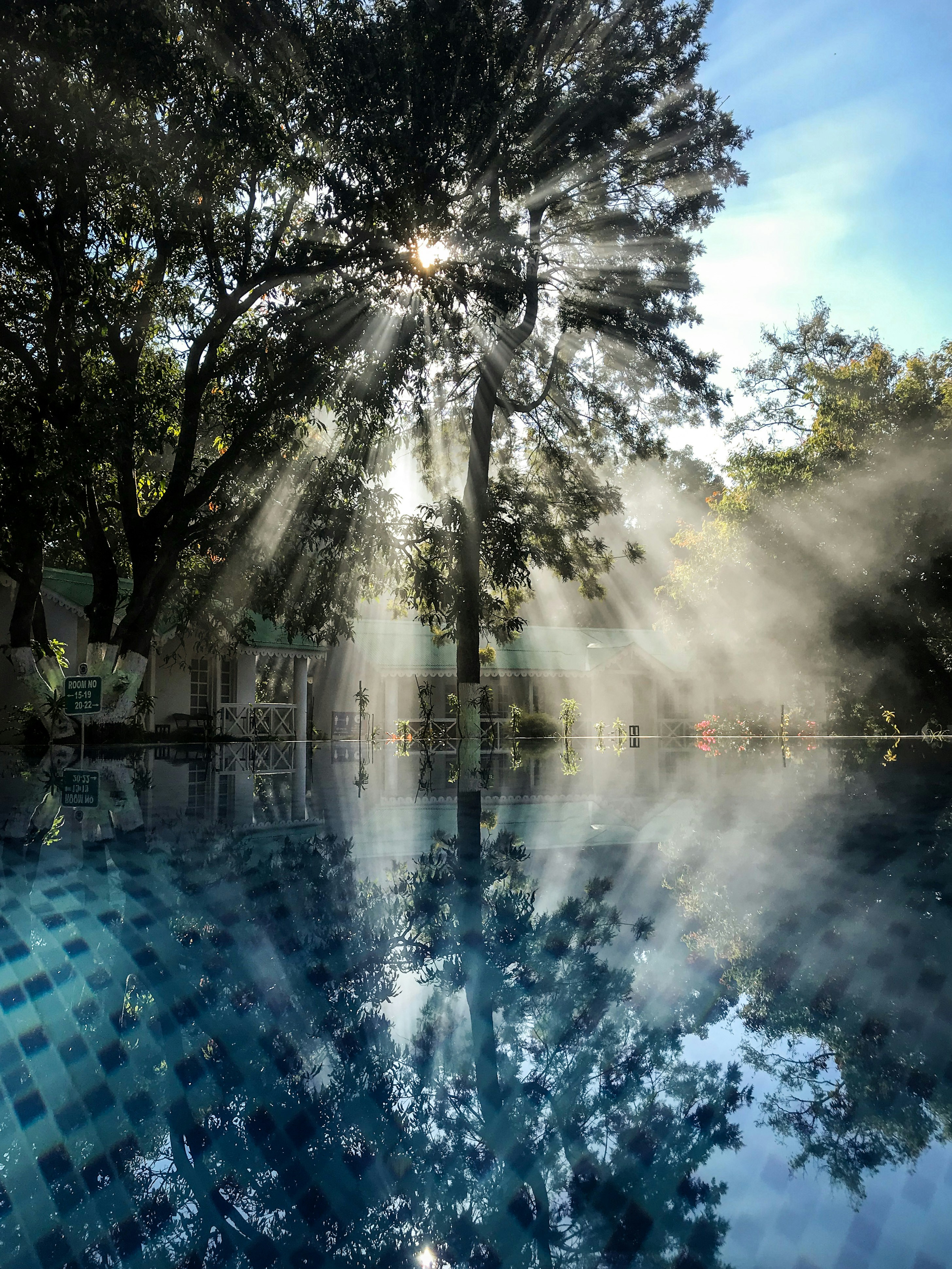 Pool reflecting a bright sunny day