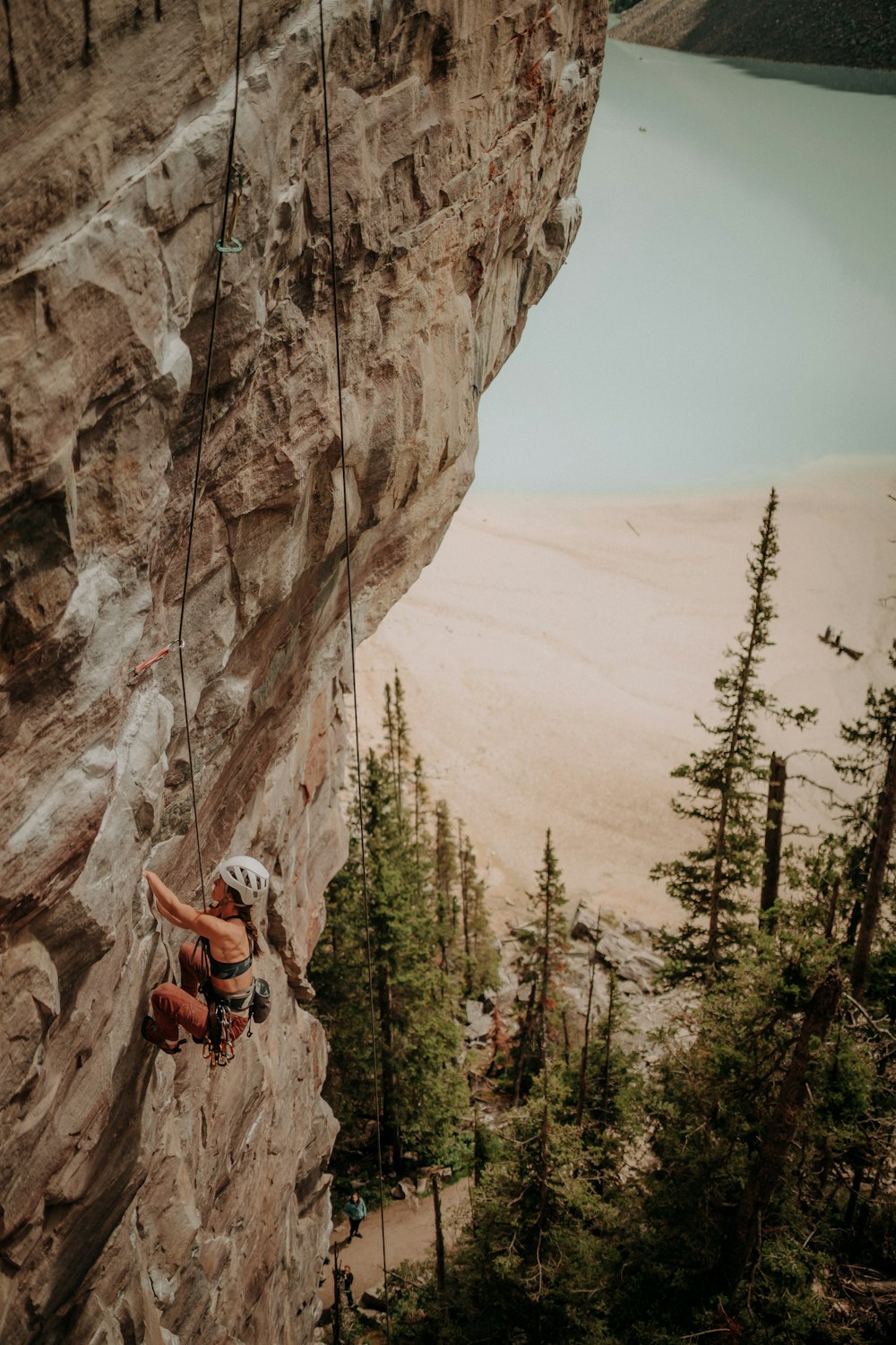 a person rock climbing