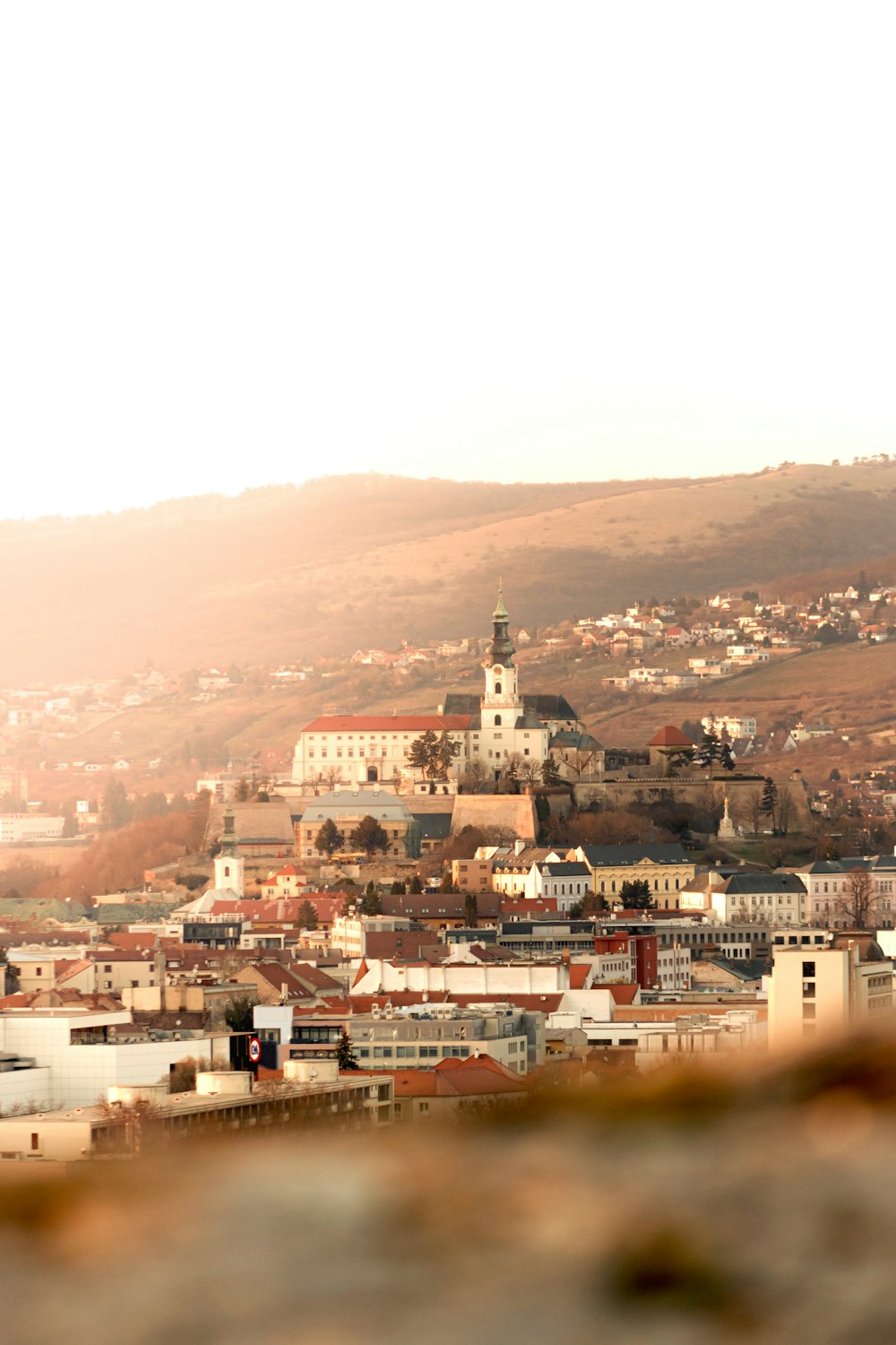 a city with a mountain in the background