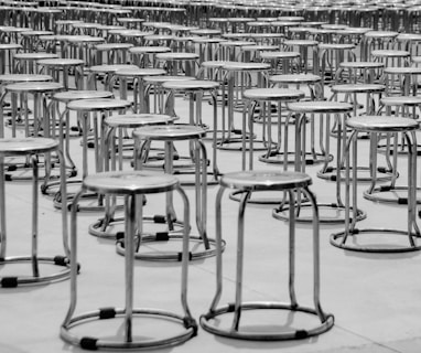 a group of black and white chairs