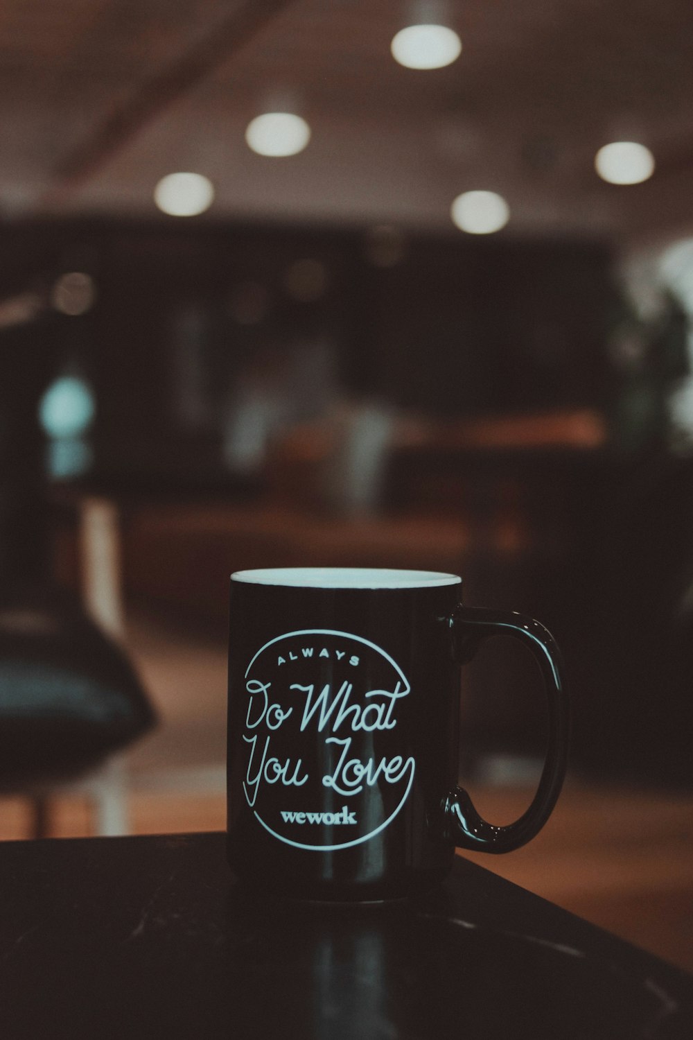 a coffee mug on a table