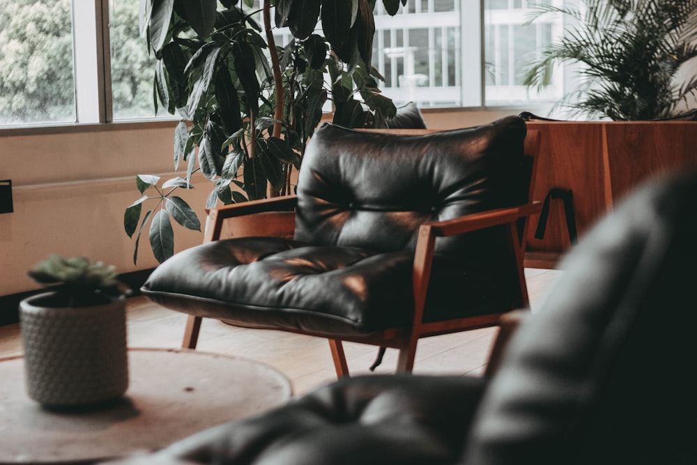 a leather chair in a room
