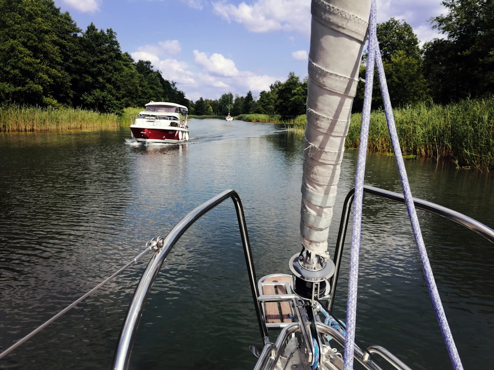 a boat sailing on a river