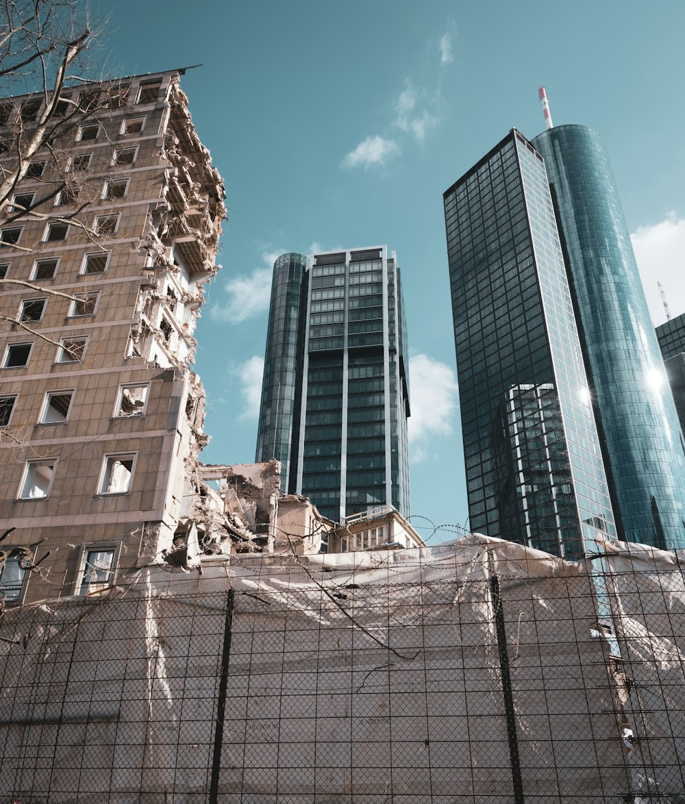 a construction site with tall buildings