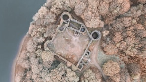 Ancient castle ruins surrounded by autumn-colored forests in Piedmont.