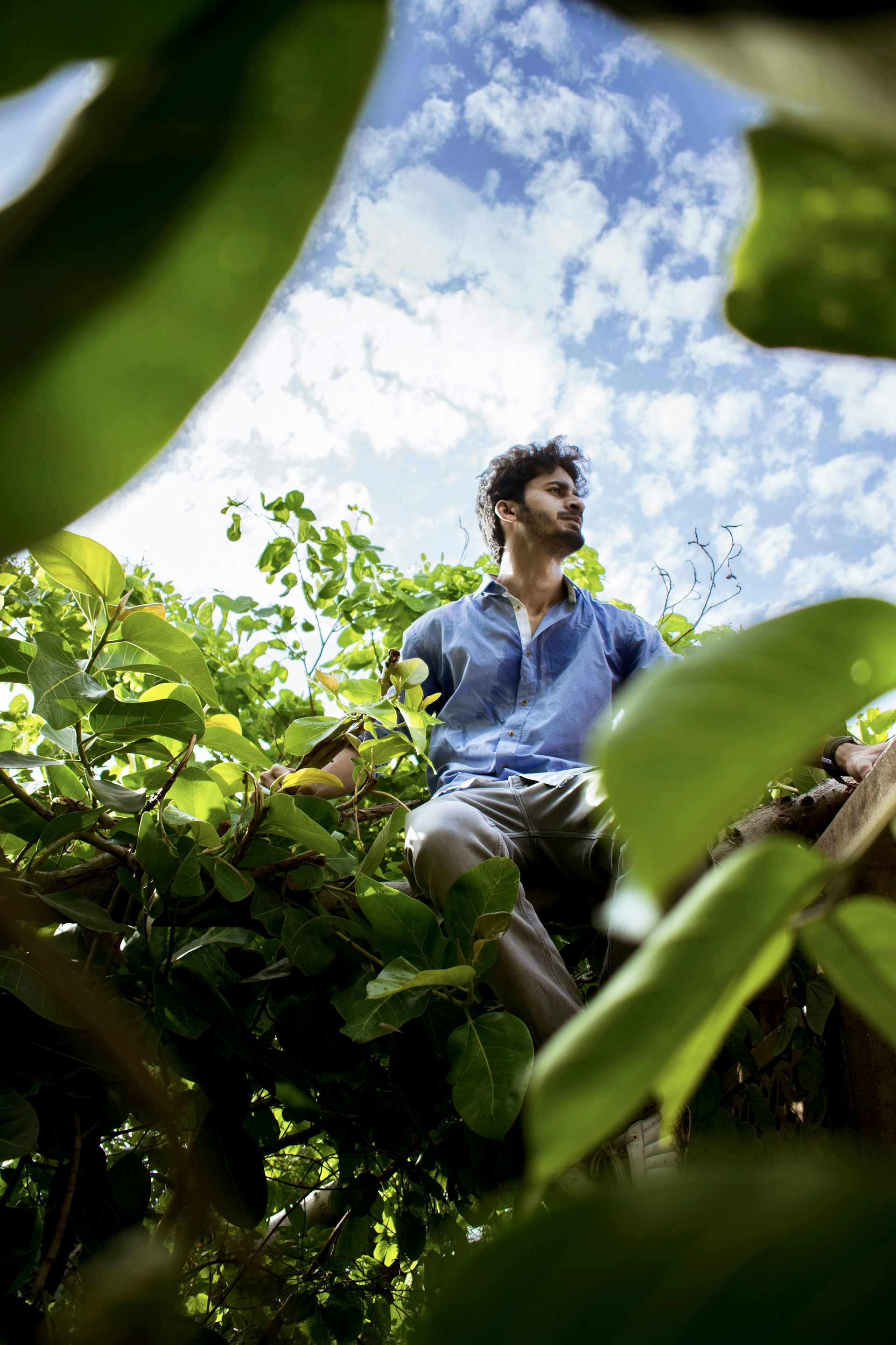 woman wearing yellow long-sleeved dress under white clouds and blue sky during daytime