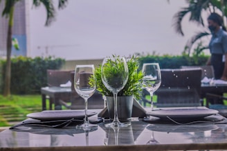 a set of wine glasses on a table
