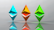 Three three-dimensional geometric shapes resembling Ethereum logos, each in different colors, are aligned horizontally. The shapes have reflections on the glossy surface below them, and the background is a smooth gradient with a subtle gray tone.