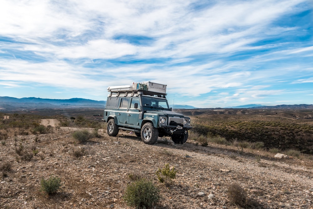 a truck parked in a desert