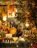 A cheerful celebration setup with decorations and a selection of wines.