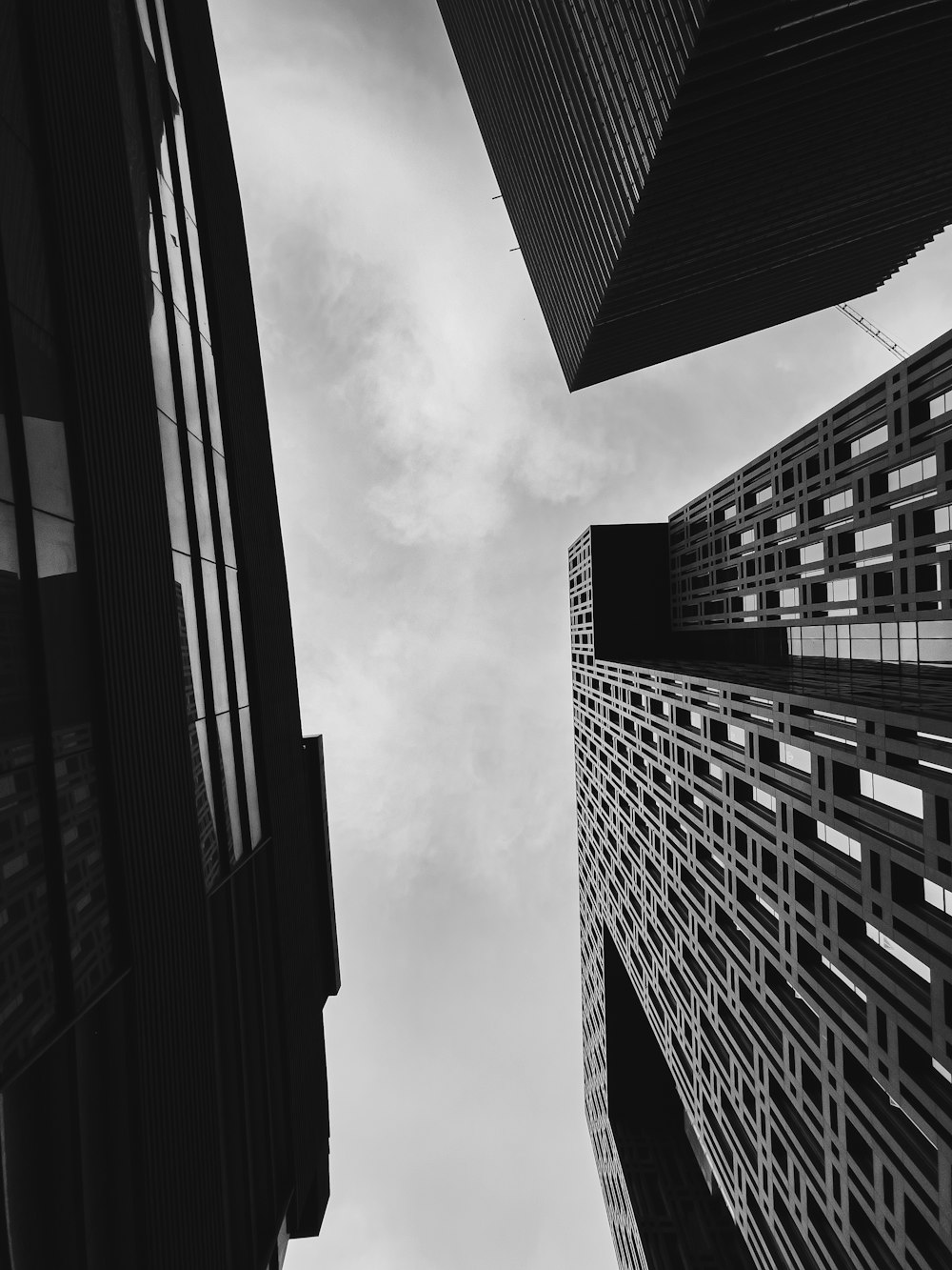 looking up at tall buildings