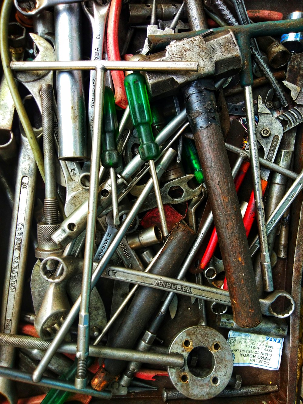 a bunch of tools in a car