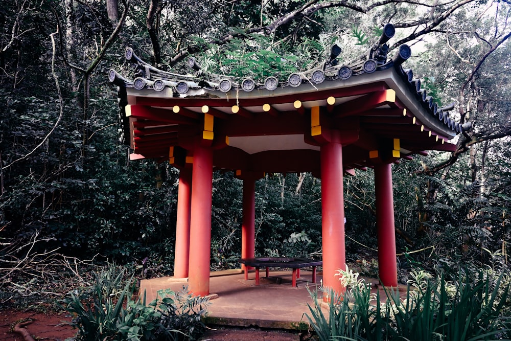 a red asian style pagoda