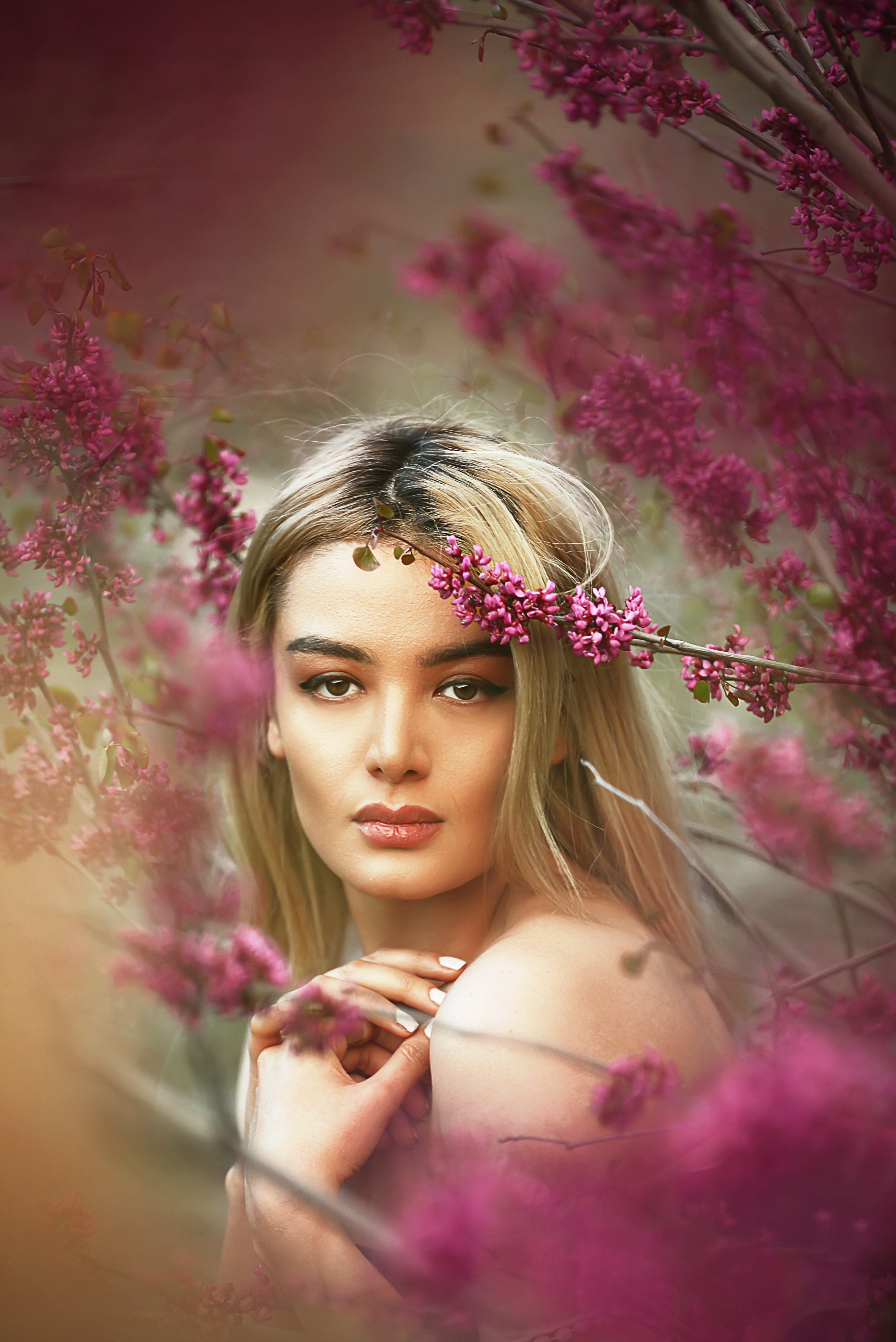 a person with flowers in the hair