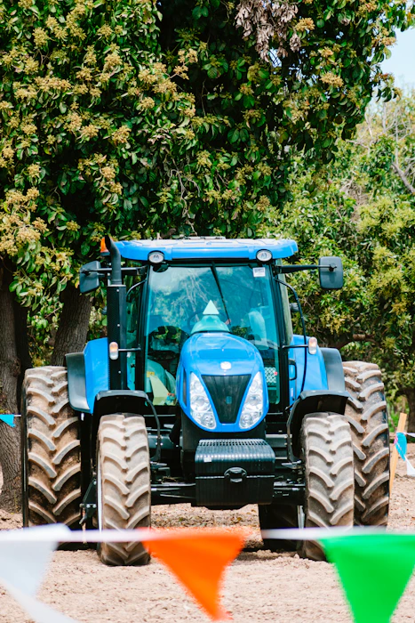 a tractor parked in a yard