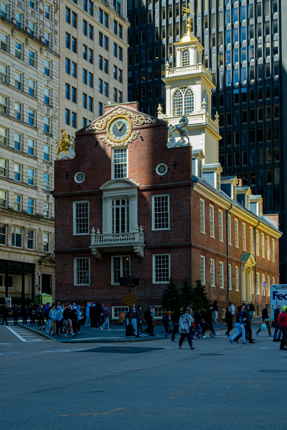a clock tower on Old State House