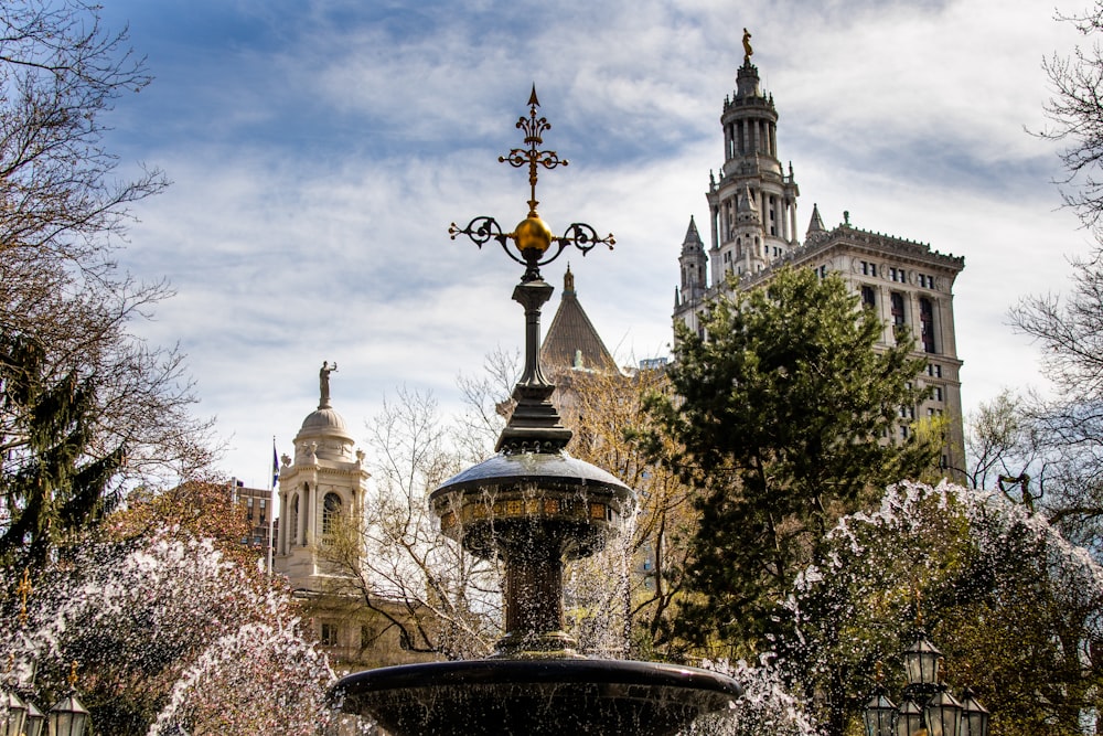 a fountain in front of a building