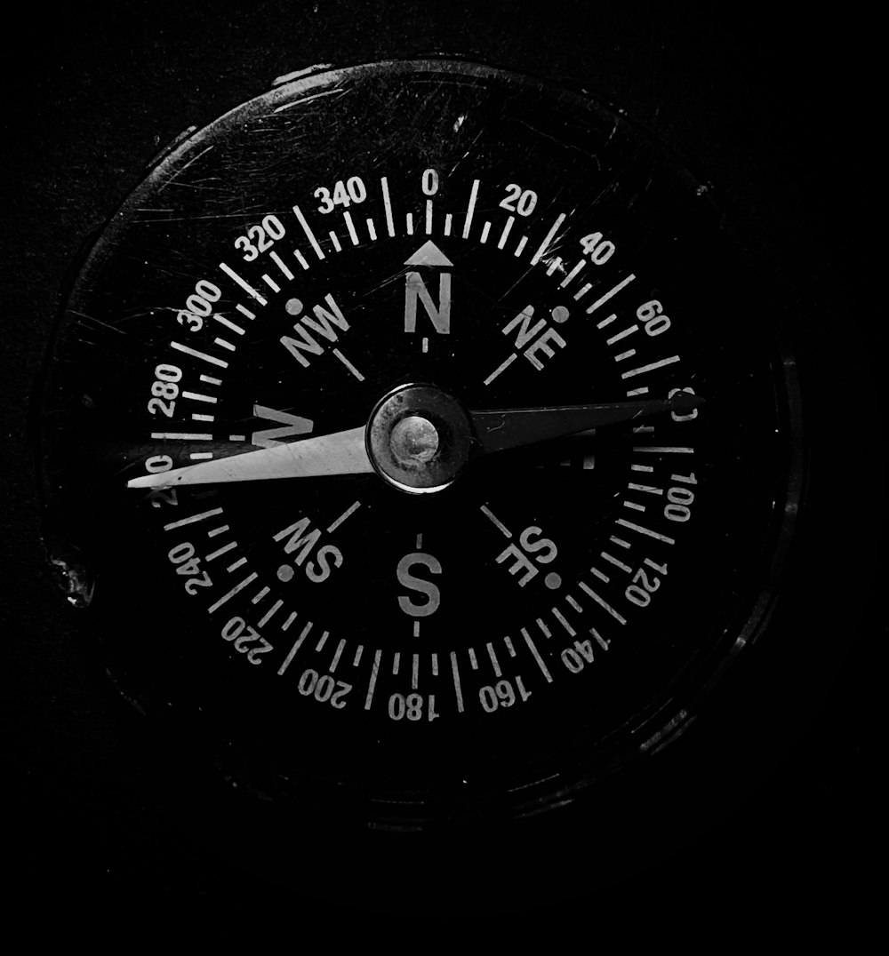 a black and white compass