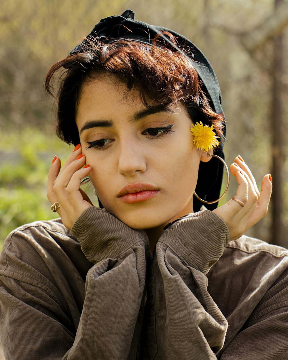 a person with flowers in the hair