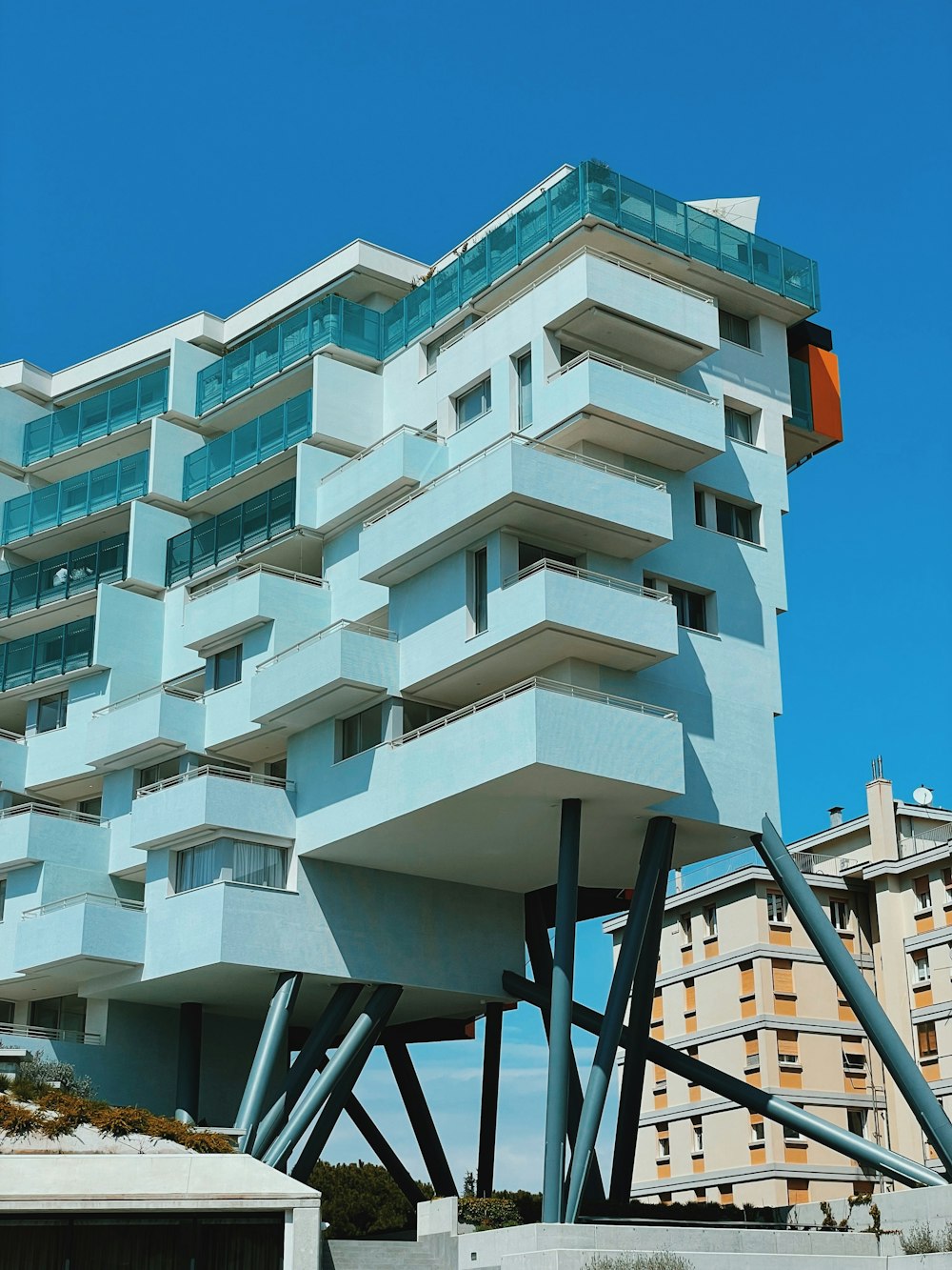 a building with a blue sky