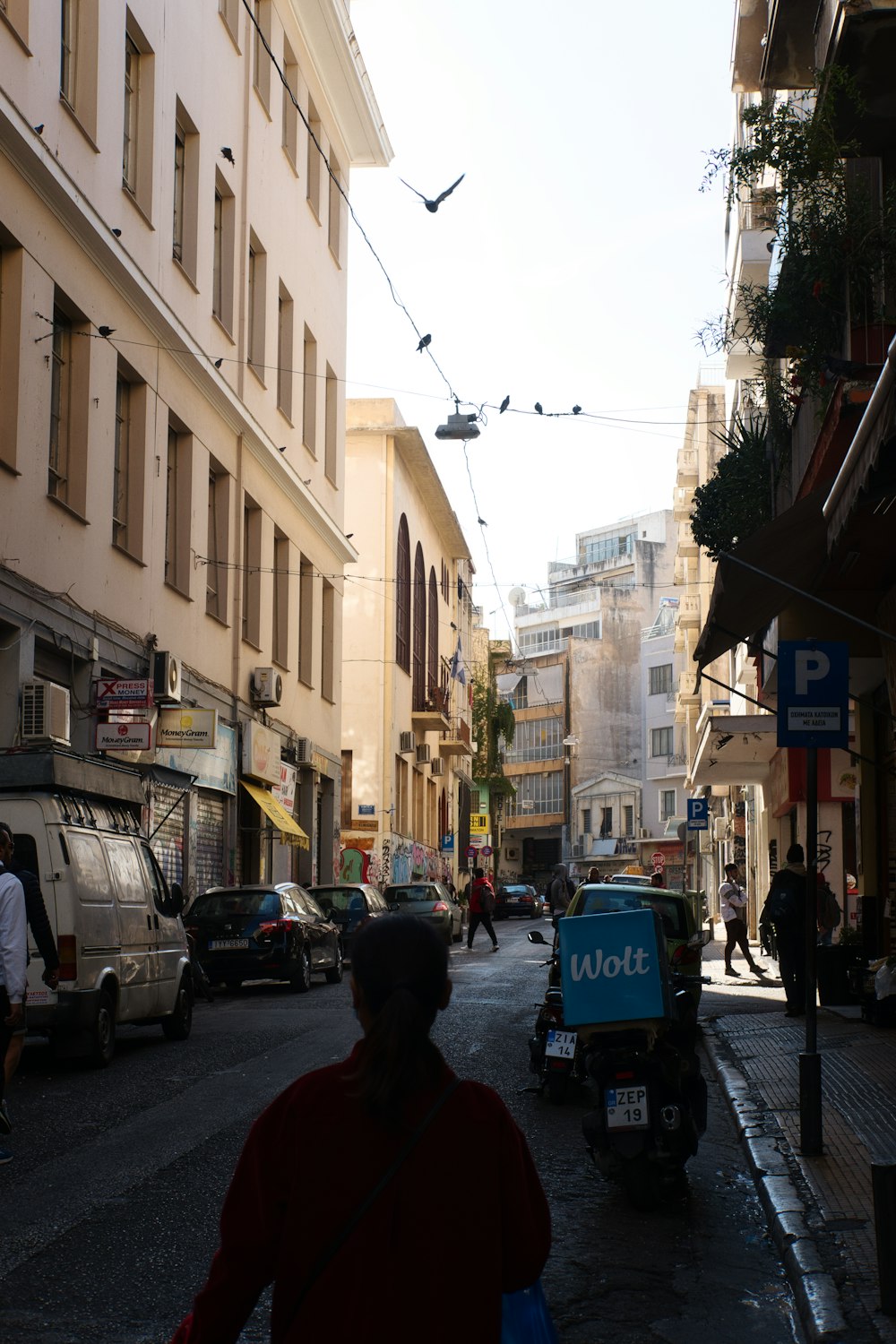 a person walking down a street