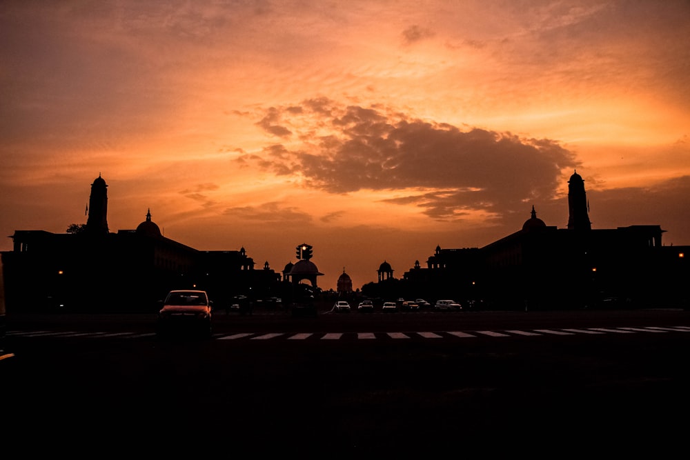 a sunset over a city