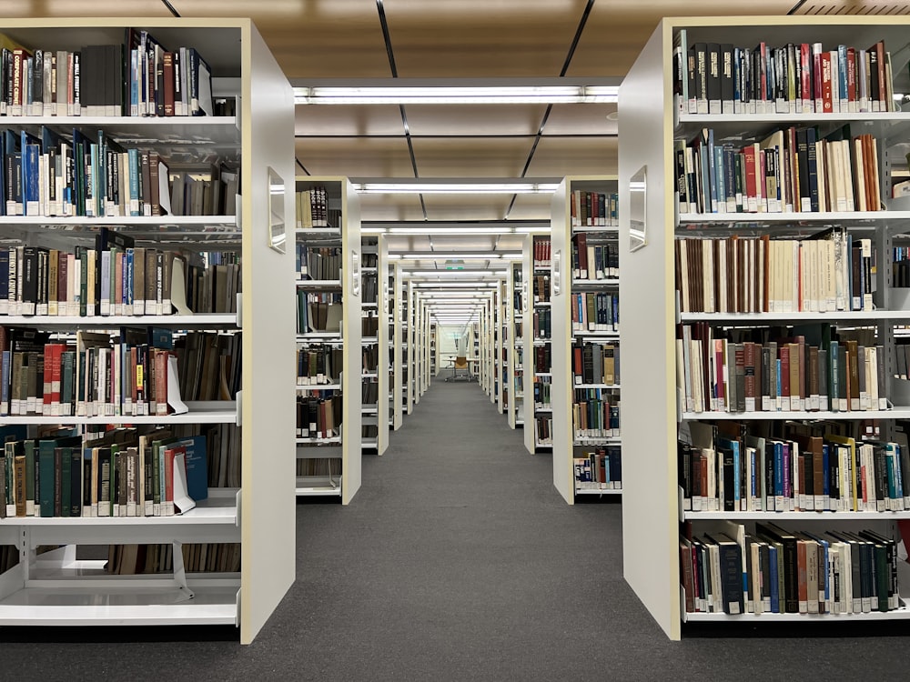 a library with books on shelves