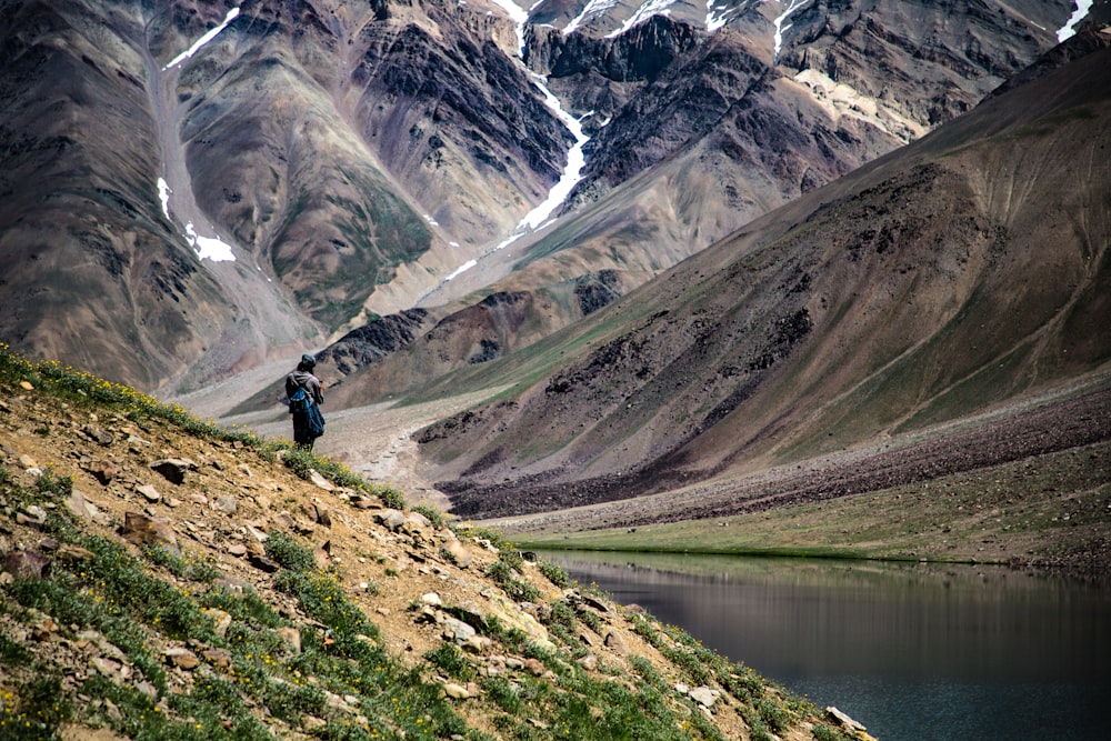 a person hiking on a mountain