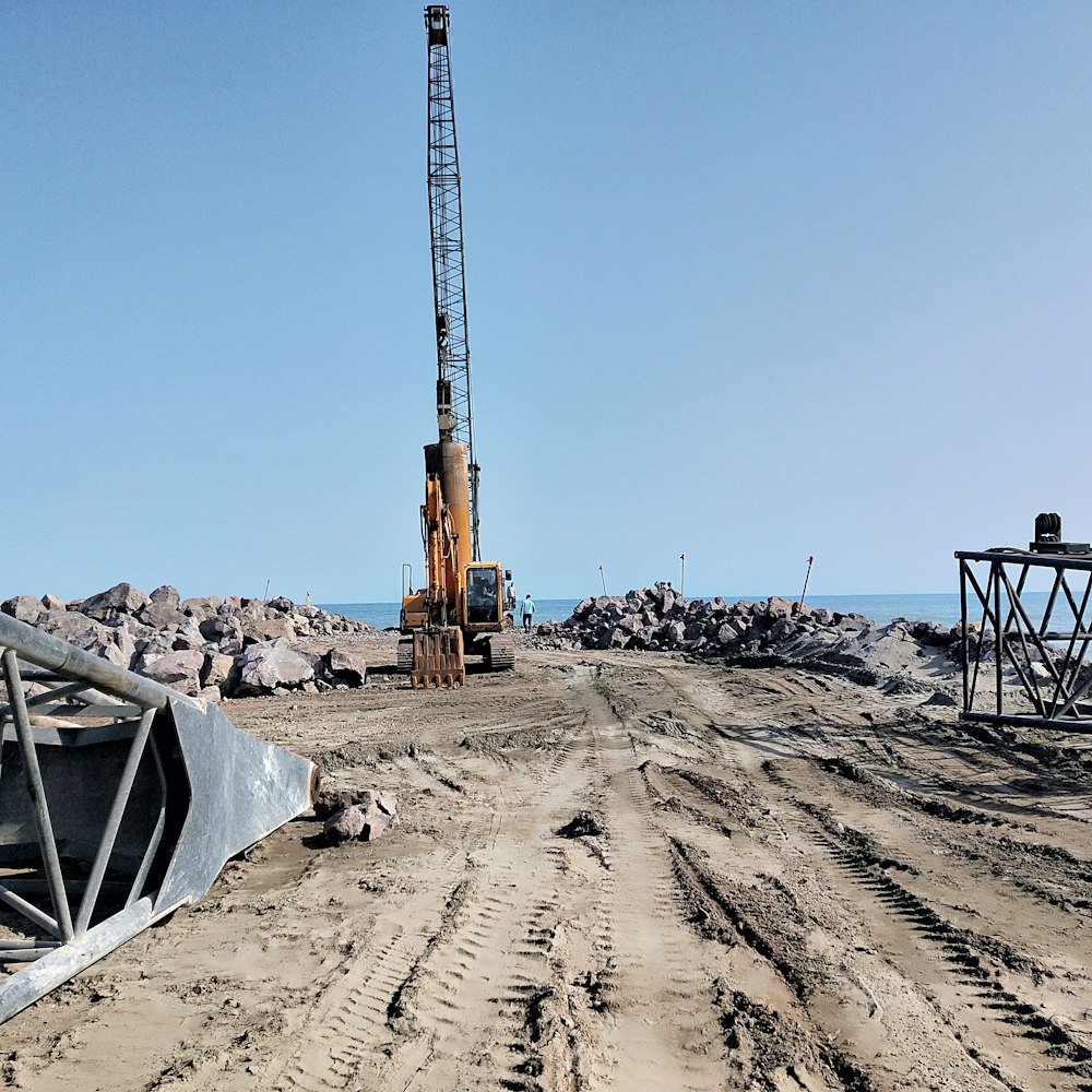 a construction site with a tower