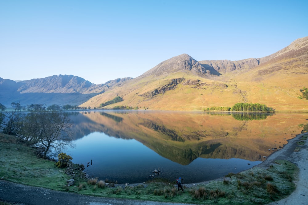 a lake surrounded by mountains