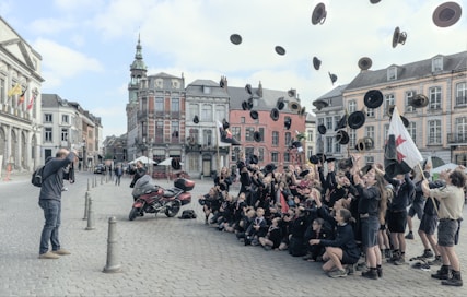 a large group of people in a city square