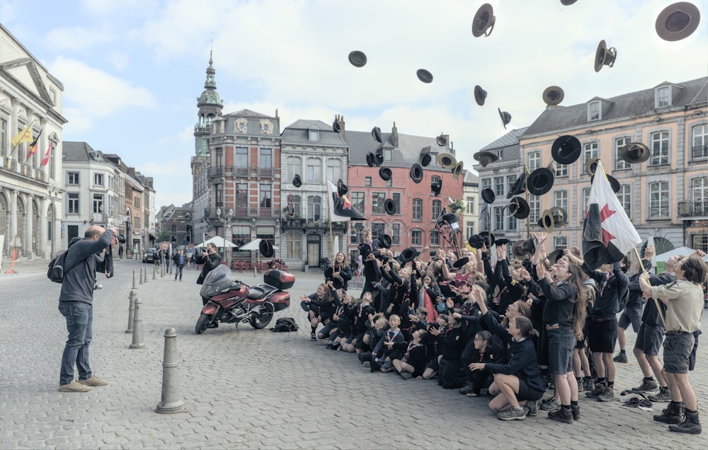 a large group of people in a city square