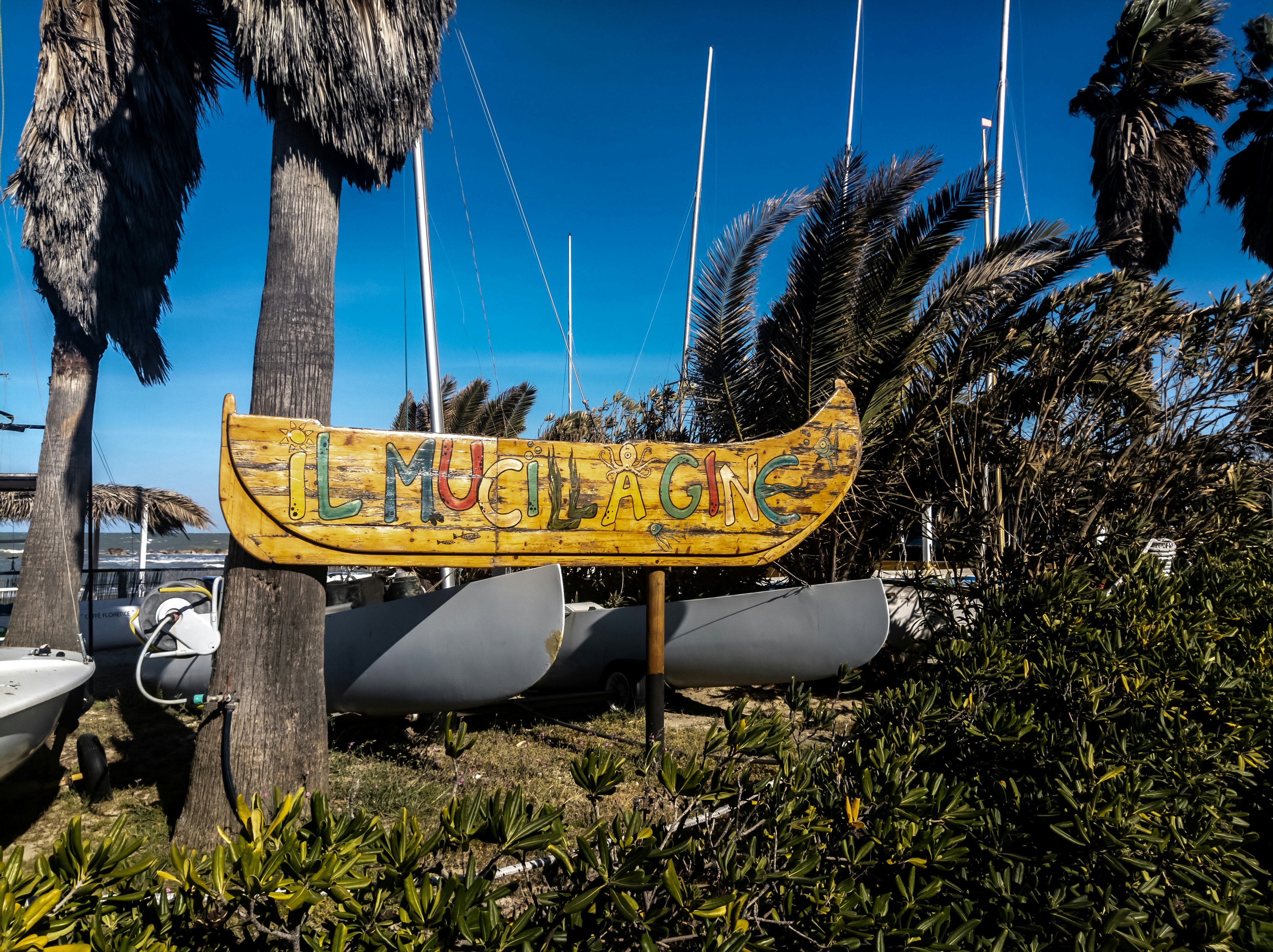 a sign on a boat