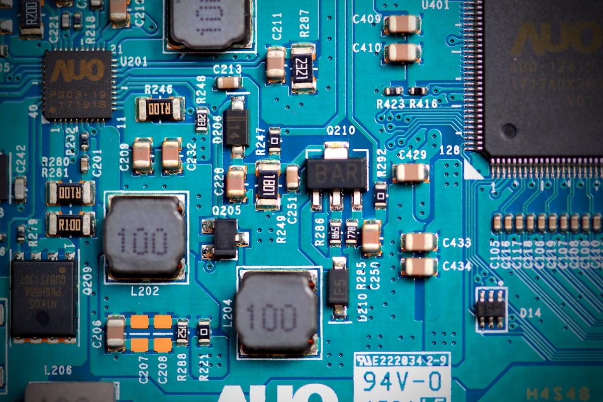 Close-up of semiconductor microchip circuit board