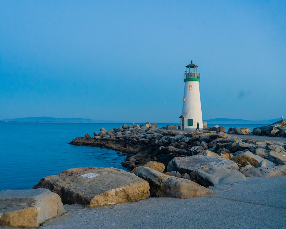 a lighthouse on a rocky shore