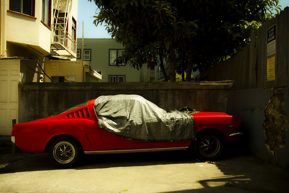 a car with a tarp on it